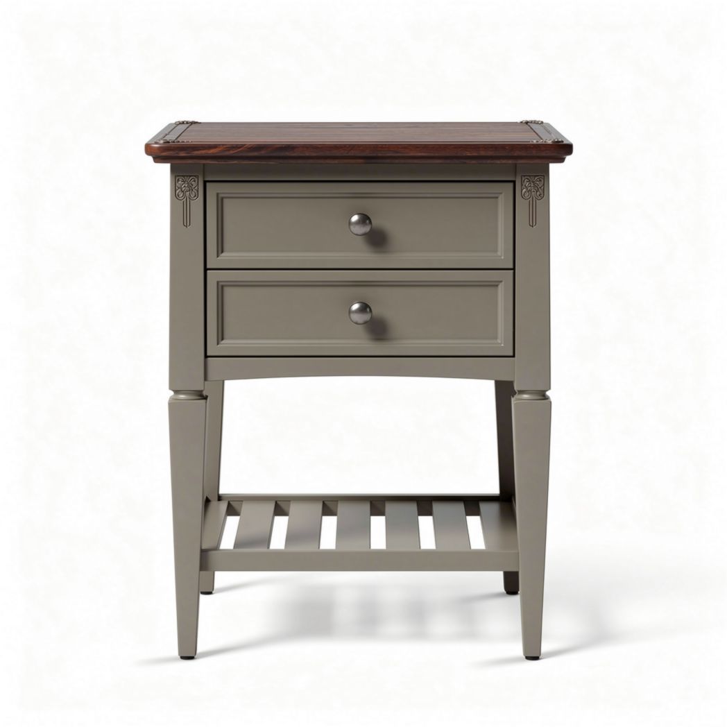 Wooden nightstand with drawer and shelf in white and natural finish 40 x 40 x 45cm