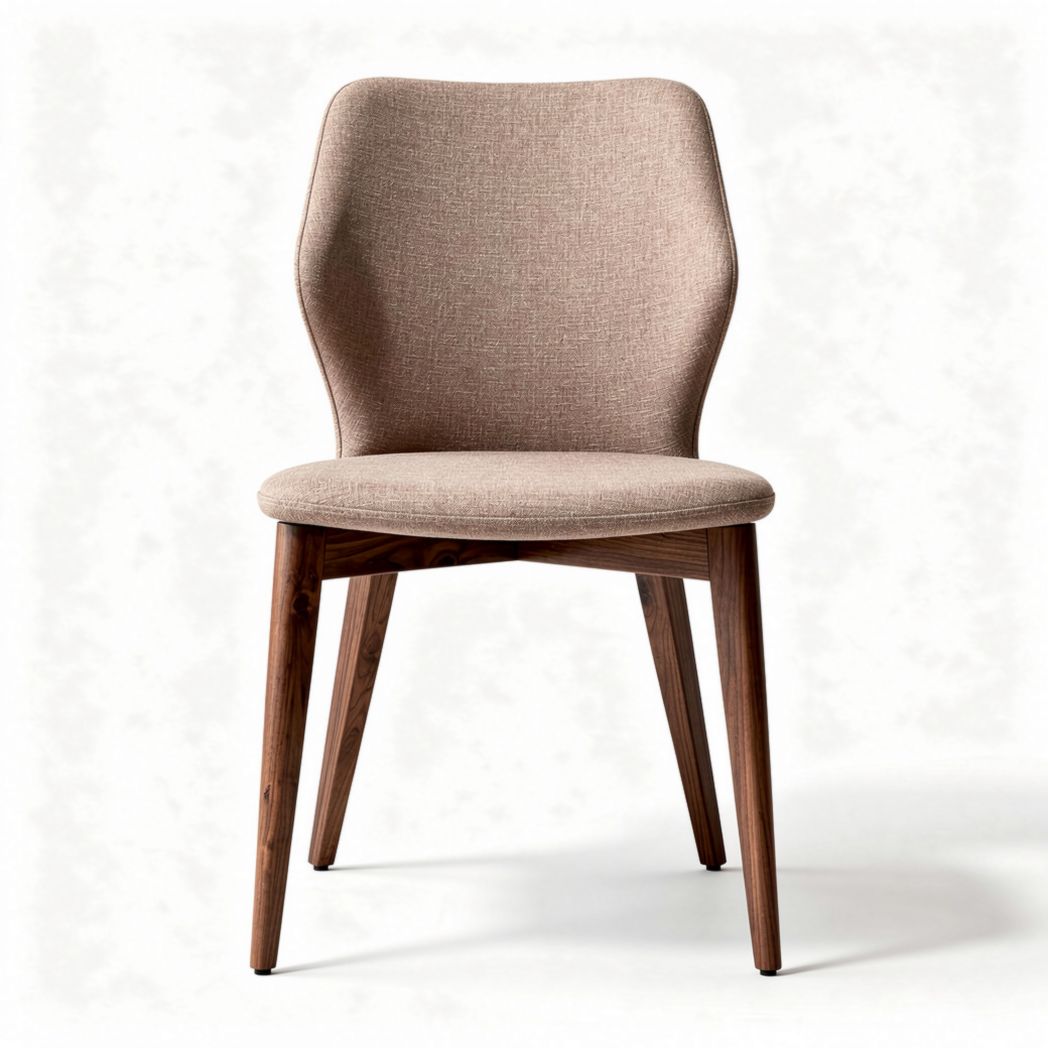 Fabric dining chair with wooden legs in beige color 45 x 50 x 85cm