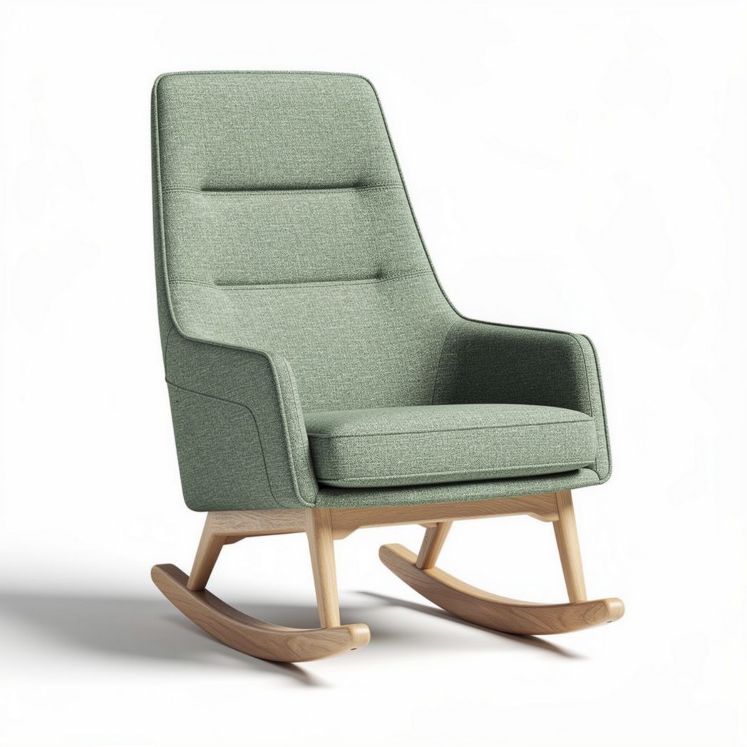 Rocking chair with fabric upholstery and wooden base in light green 75 x 65 x 100cm