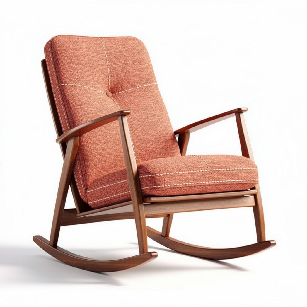 Rocking chair with upholstered cushion and wood frame in orange 80 x 70 x 90cm