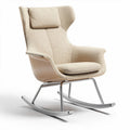 Rocking chair with wooden base and fabric upholstery in beige color 80 x 75 x 100cm