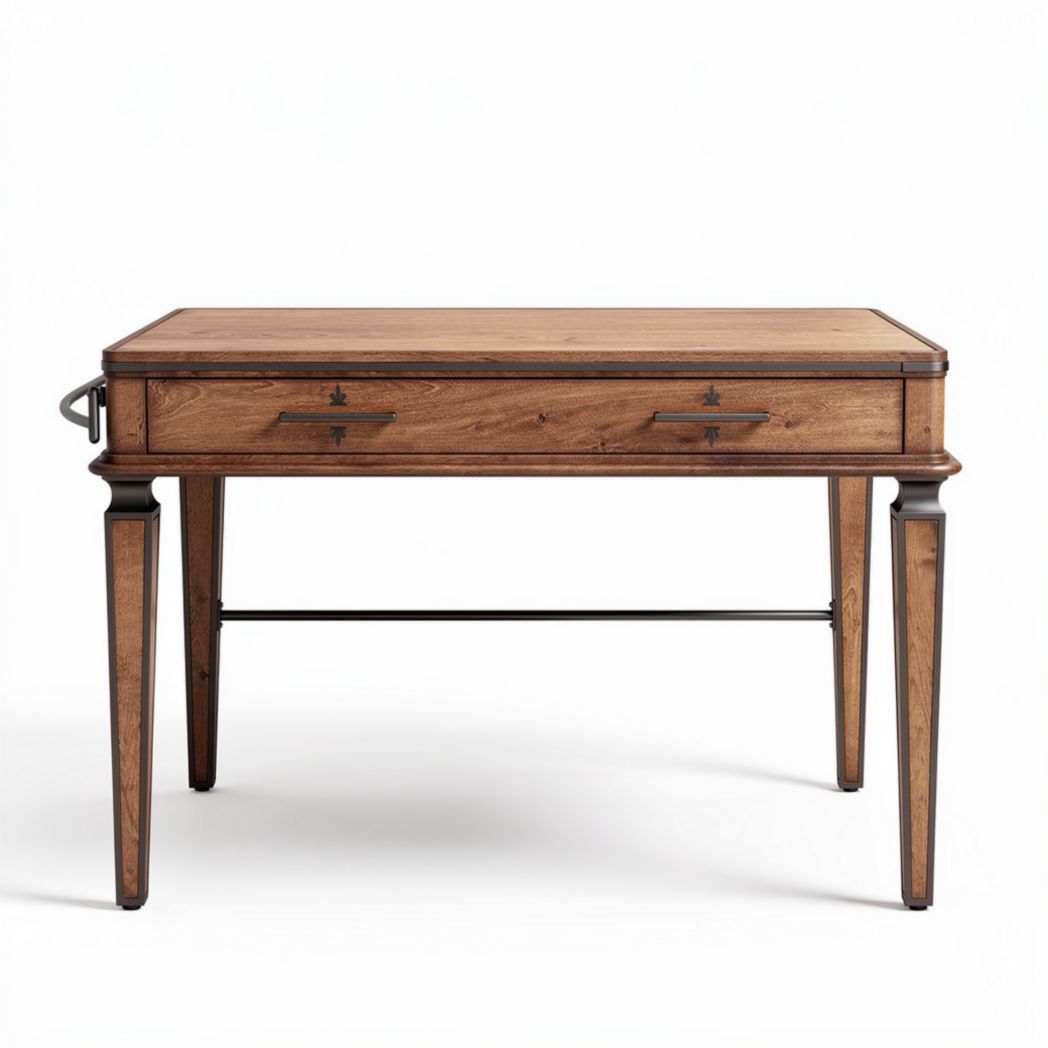 Wooden writing desk with metal accents and single drawer 120 x 60 x 75cm