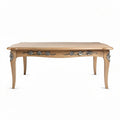 Wooden dining table with floral carving accents and natural finish 150 x 90 x 75cm