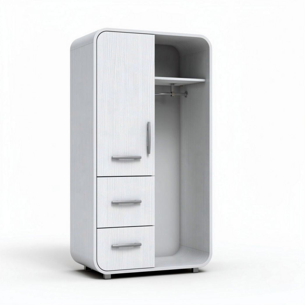 White wooden wardrobe with two doors and three drawers 100 x 50 x 180cm