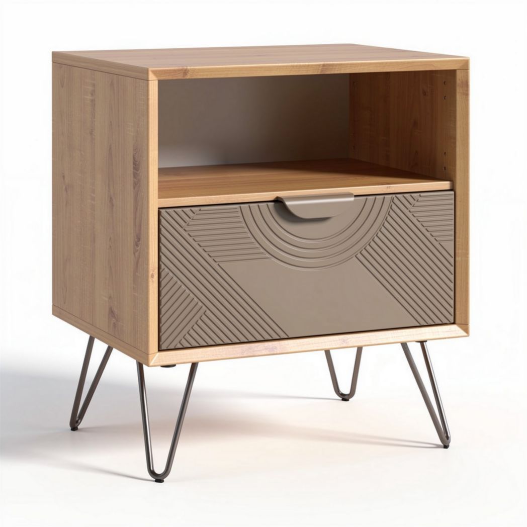 Bamboo nightstand with storage drawer and open shelf in natural finish 60 x 45 x 60cm