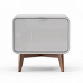 White nightstand with geometric design and wooden legs 50 x 40 x 40cm