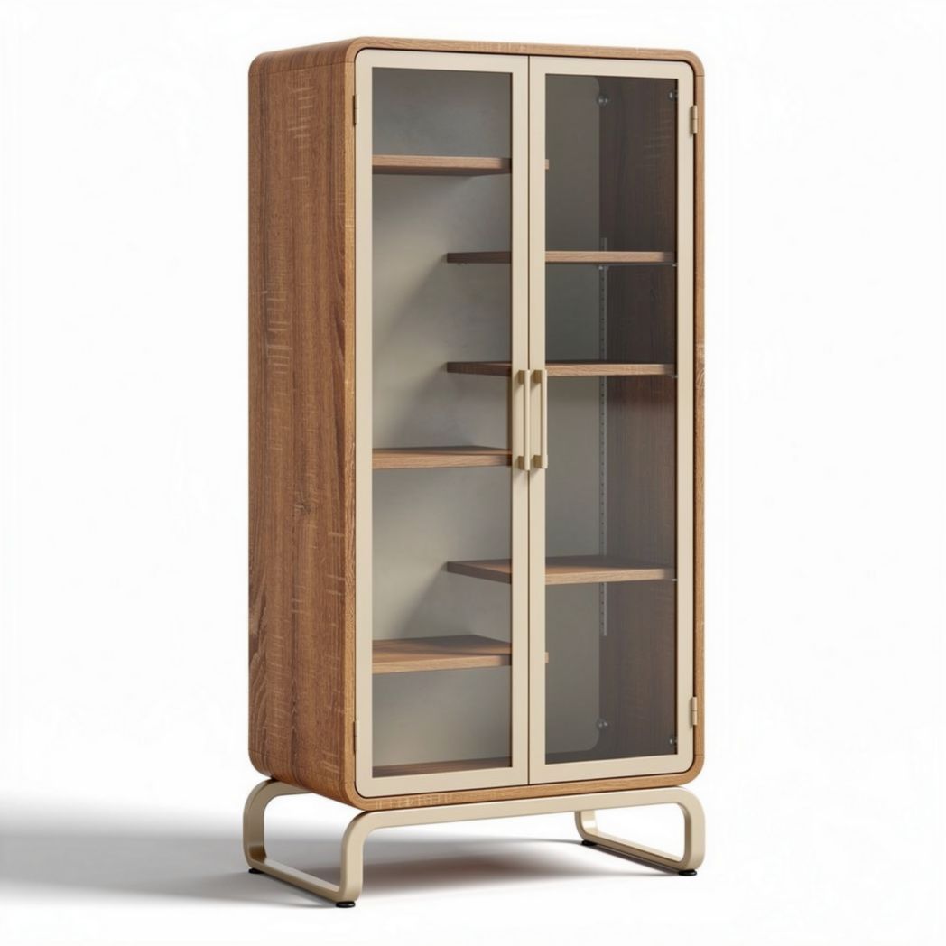 Wood and glass display cabinet with four shelves 80 x 40 x 160cm